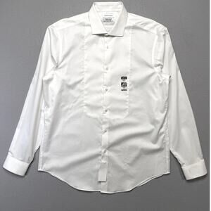 Calvin Klein Men's Regular Fit pleated Dress Shirt white 16-16.5 34-35 $90